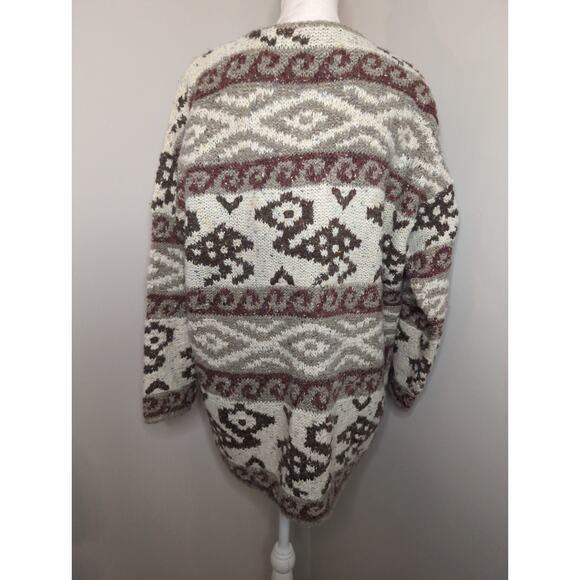 Vtg Express Tricot hand knit southwestern grandpa Aztec oversized sweater Lg - Picture 3 of 8